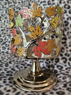 Bath & Body Works Gold Autumn Fall Maple Leaves 3-Wick Candle Pedestal Holder